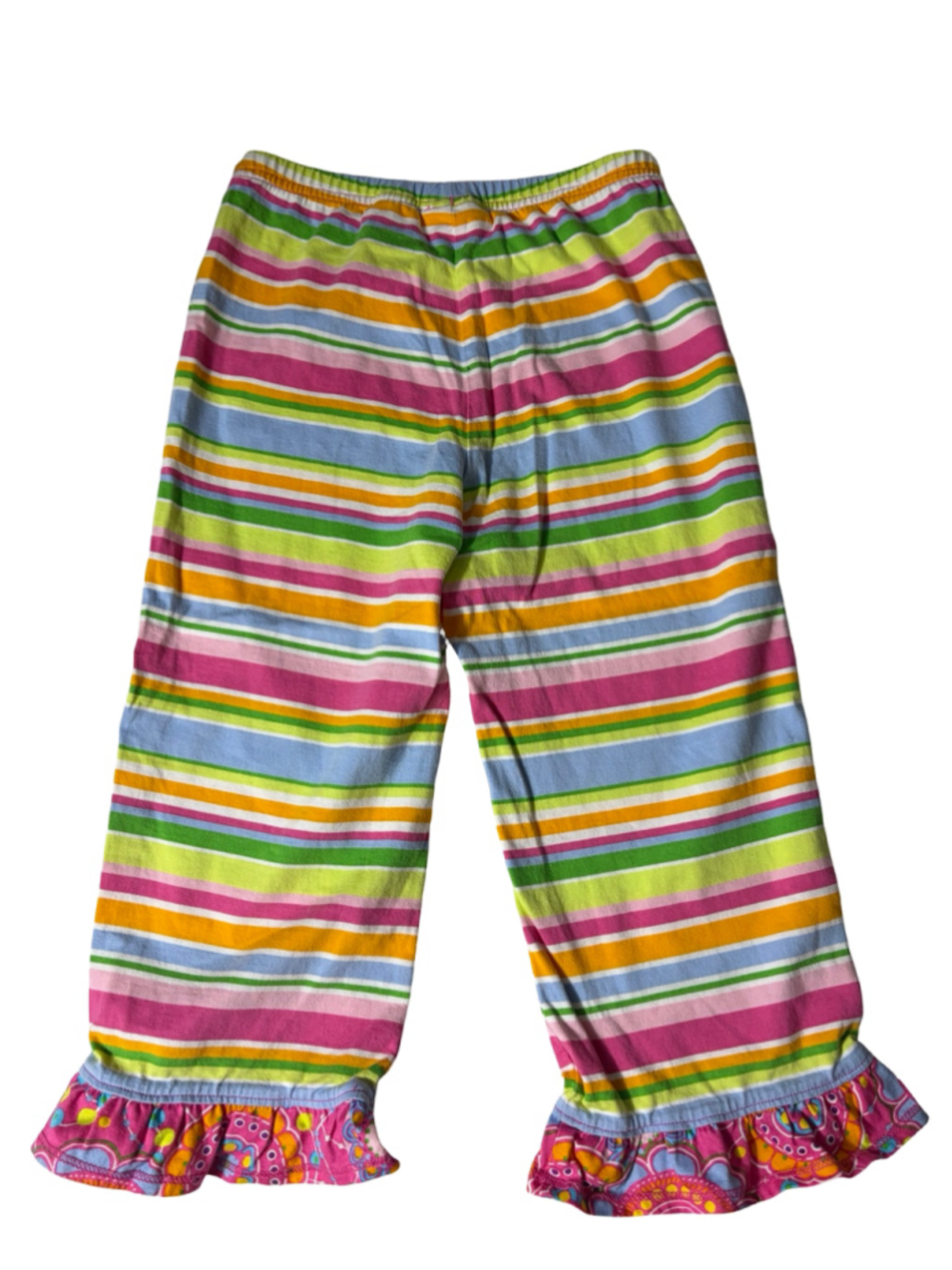 Hanna Andersson Girls Rainbow Stripe Ruffle Hem Cotton Pajama Pants Size 5